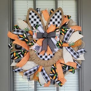 Bunny 🥕 Wreath, Easter Bunny Wreath with Carrots, Spring Wreath with Bunny